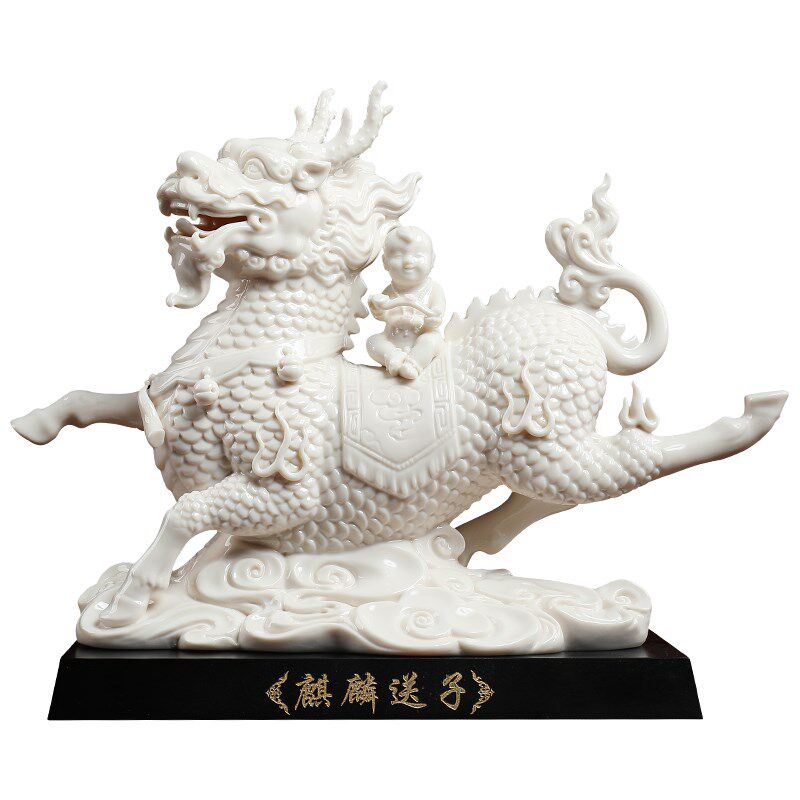 东方泥土《麒麟送子》摆件陶瓷家居客厅酒柜电视柜玄关装饰工艺品