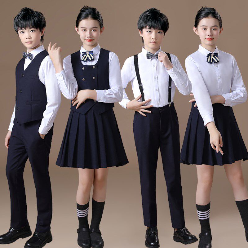 儿童大合唱演出服中小学生朗诵比赛服装学院风女童套装演讲礼服男