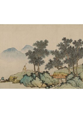 明沈周落花诗意图古代山水人物画高清微喷复制临摹学习手稿装饰画