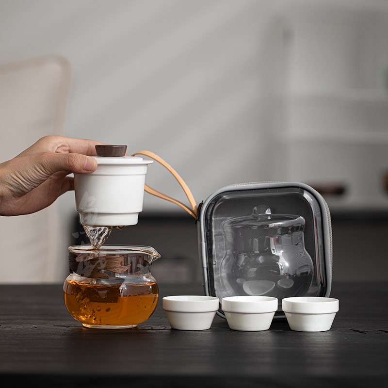 鱼戏耐热玻璃便携户外旅行功夫茶具套装陶瓷快客杯办公室泡茶杯子