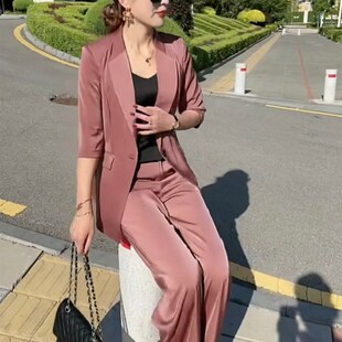 气质修身 早秋款 显瘦五分袖 网红小西服套装 西服上衣直筒裤 2021秋季