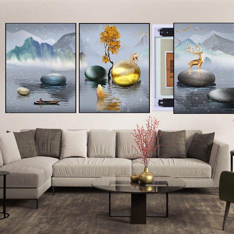 电表箱三联装饰画客厅三联画沙发背景墙挂画可推拉餐厅大气遮挡画
