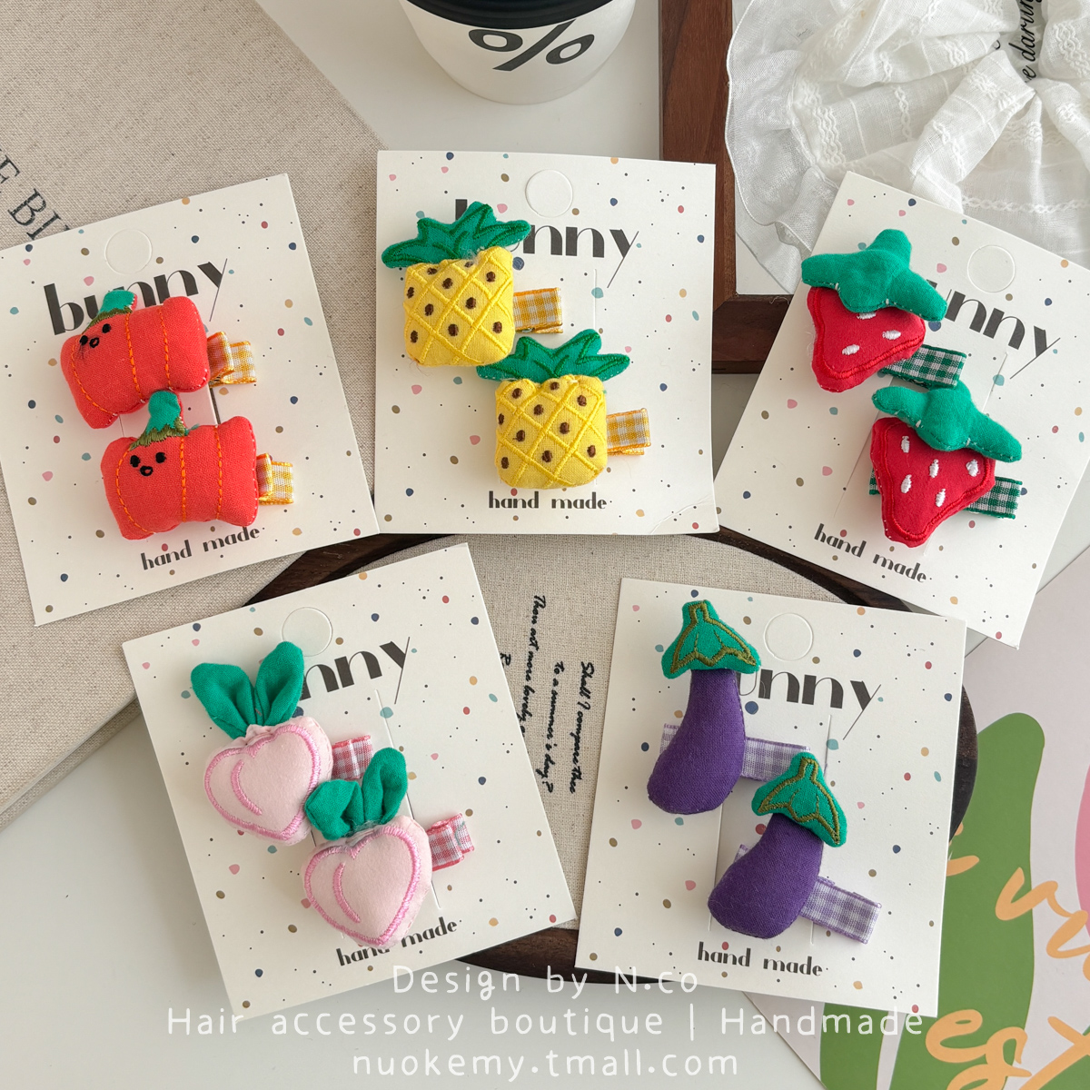 布艺全包宝宝发夹刺绣蔬果充棉女童发卡可爱布艺不伤发婴儿头饰