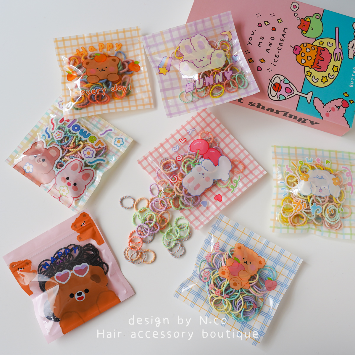 儿童彩色小皮筋高弹力拇指圈宝宝扎头发不伤发基础发圈100个袋装