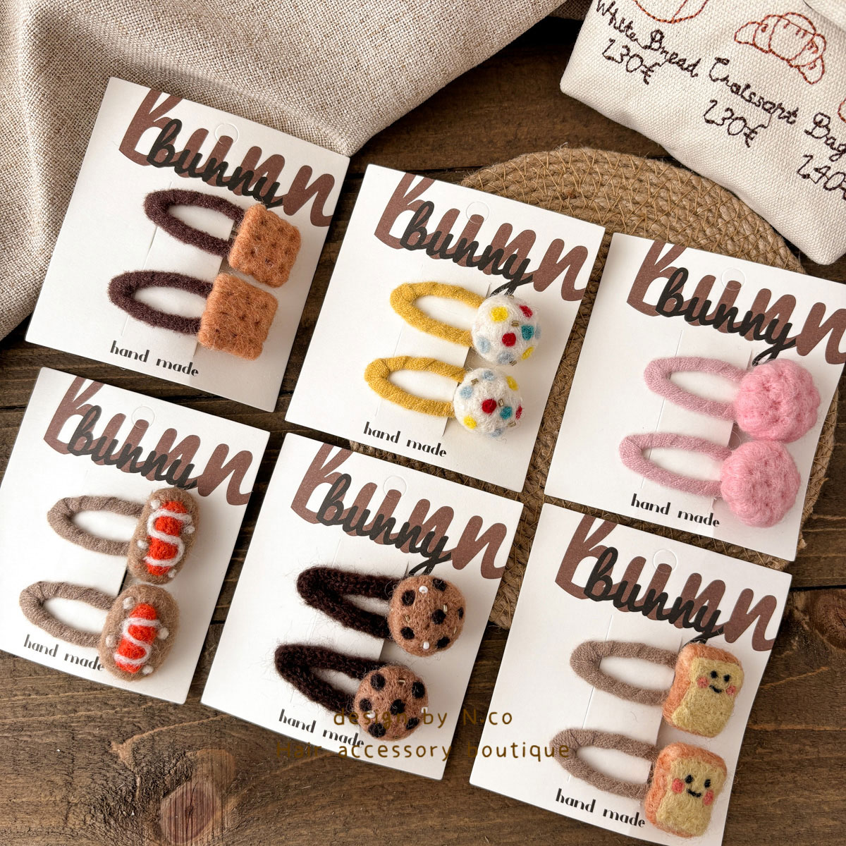 韩版曲奇饼干羊毛毡儿童发夹可爱小女孩BB夹百搭少女心碎发夹头饰