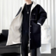 单排扣翻领披肩冬季 加绒加厚风衣男长款 拼接大衣帅气男装 上衣外套