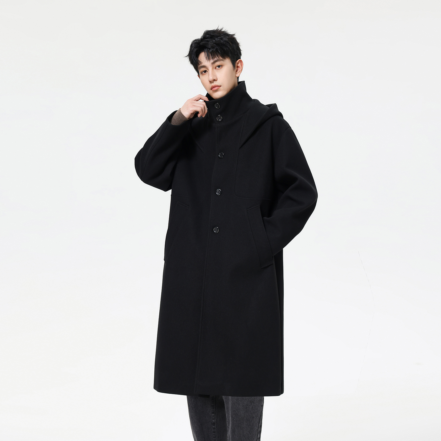 假两件毛呢大衣中长款过膝呢子外