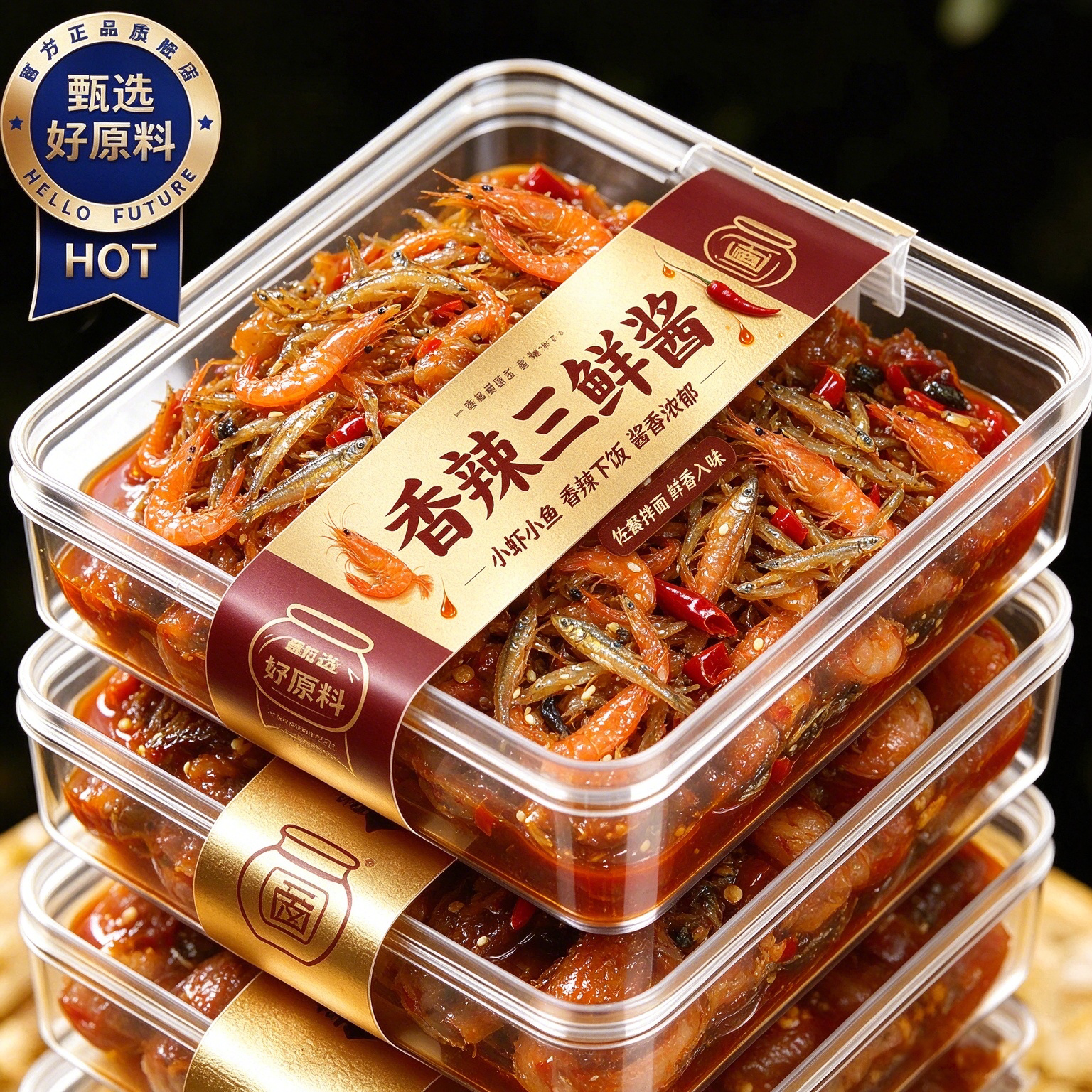 三鲜下饭酱小鱼瑶柱干贝虾仁家用风味酱学生拌饭酱海鲜XO酱三鲜酱