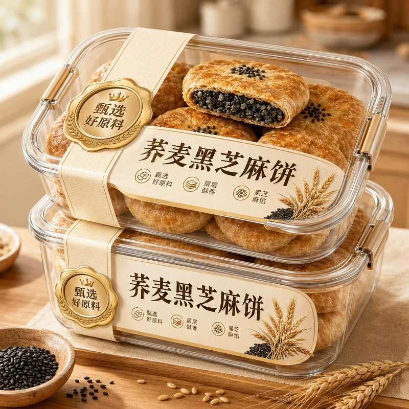 正宗荞麦黑芝麻饼粗粮饱腹营养代餐手工传统糕点独立包装旗舰店