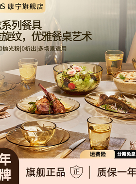 美国康宁VISIONS 晶灿餐具套装家用进口透明玻璃碗盘子饭碗汤碗
