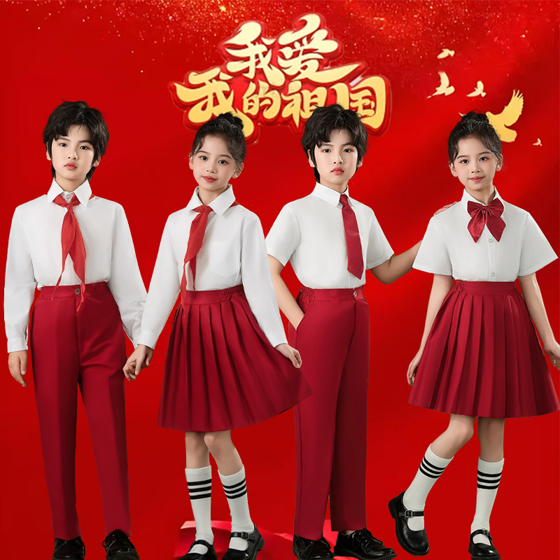 爱国朗诵男女童歌唱祖国红色礼服