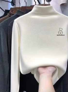秋冬季男女童白色德绒长袖T恤半高领保暖内搭上衣韩版百搭打底衫