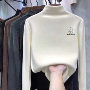 百搭打底衫 T恤半高领保暖内搭上衣韩版 男女童白色德绒长袖 秋冬季