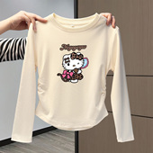 女童装 上衣 设计感弧形下摆超好看儿童短款 凯蒂猫纯棉长袖 t恤春装