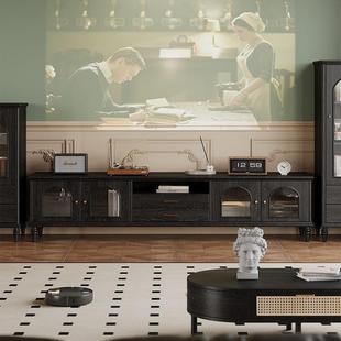 中古风组合电视柜现代简约黑色实木电视柜收纳地柜客厅家用中古风