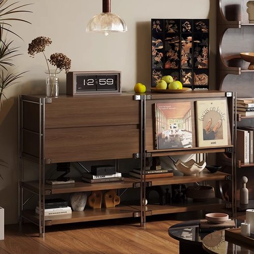 包豪斯日式置物架客厅收纳柜落地多层沙发边柜中古风置物架