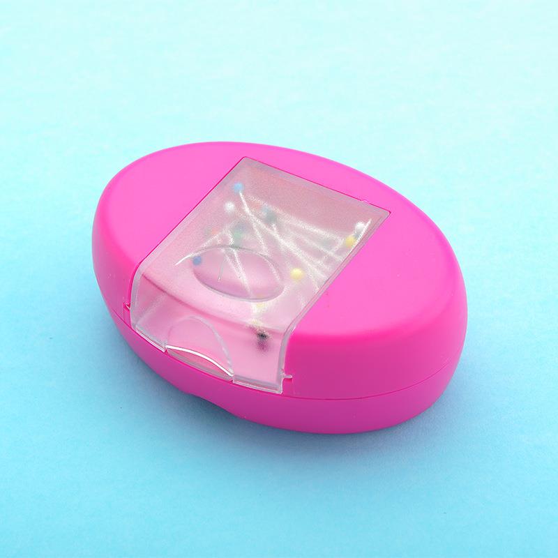 直销新款珠针收纳磁盒透明抽屉盒椭圆形吸针盒磁铁针插 缝纫吸针