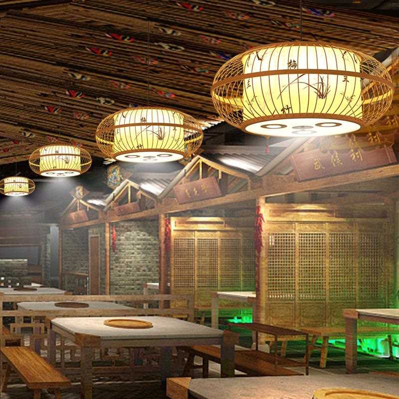 直销新款日式羊皮饭店餐馆包厢包间吊灯火锅店餐厅包房竹艺竹编灯