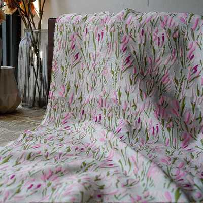 新款直销桃粉简约小清新提花面料春夏女装上衣经典鞋服不透布装饰