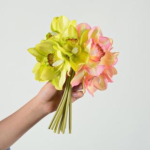 直销新款 饰假 仿真手感蕙兰花小把束花 6枝扎手札花家居客厅餐桌装