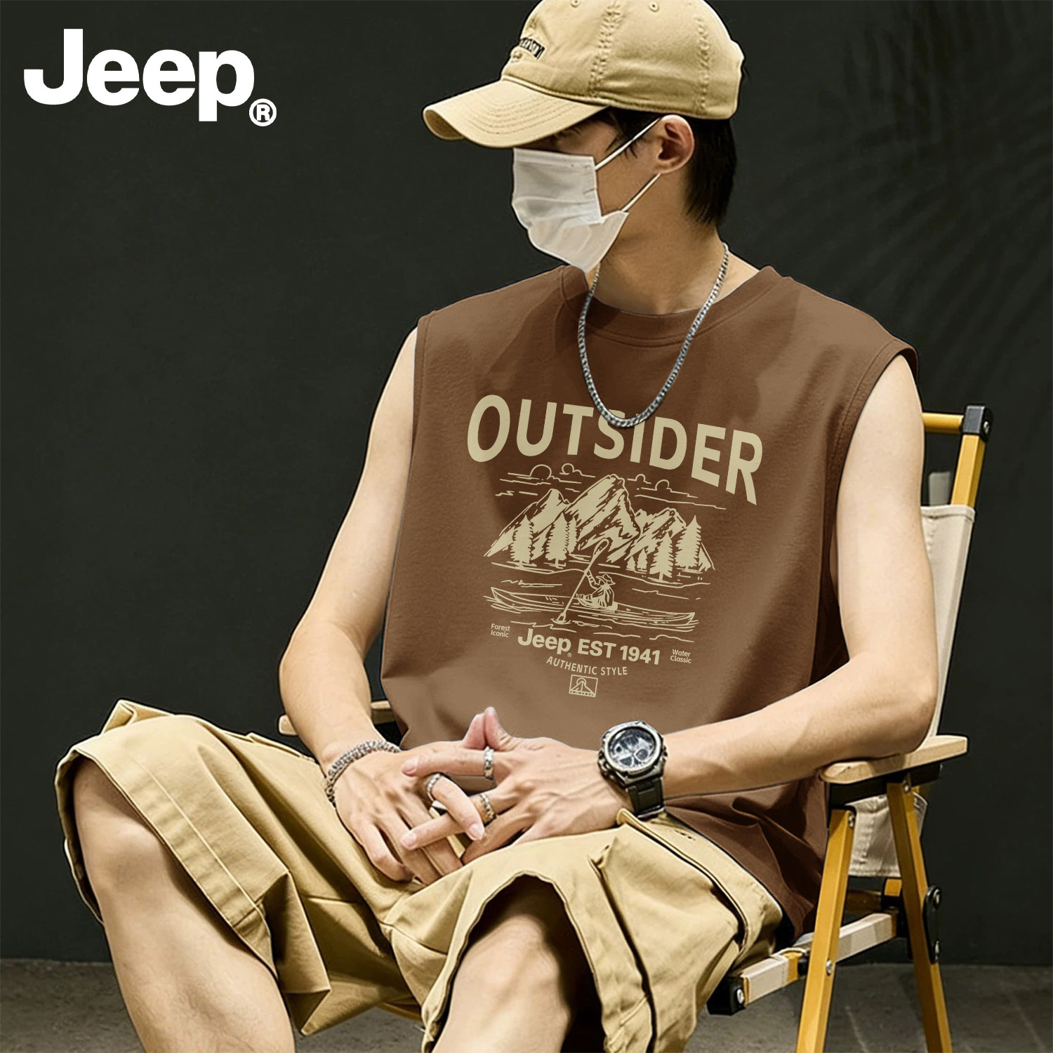 Jeep吉普纯棉男士夏季运动背心