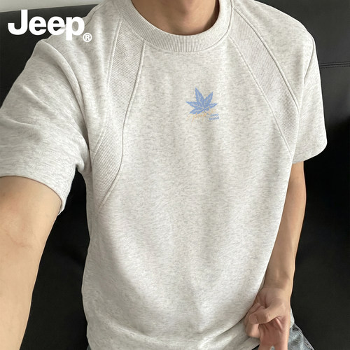 Jeep吉普拼接男士短袖t恤2026新款夏季衣服美式男装高级舒适上衣