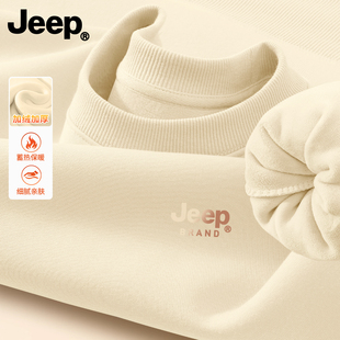 Jeep吉普加绒圆领卫衣男2026新款冬季加厚衣服男生潮流青少年上衣