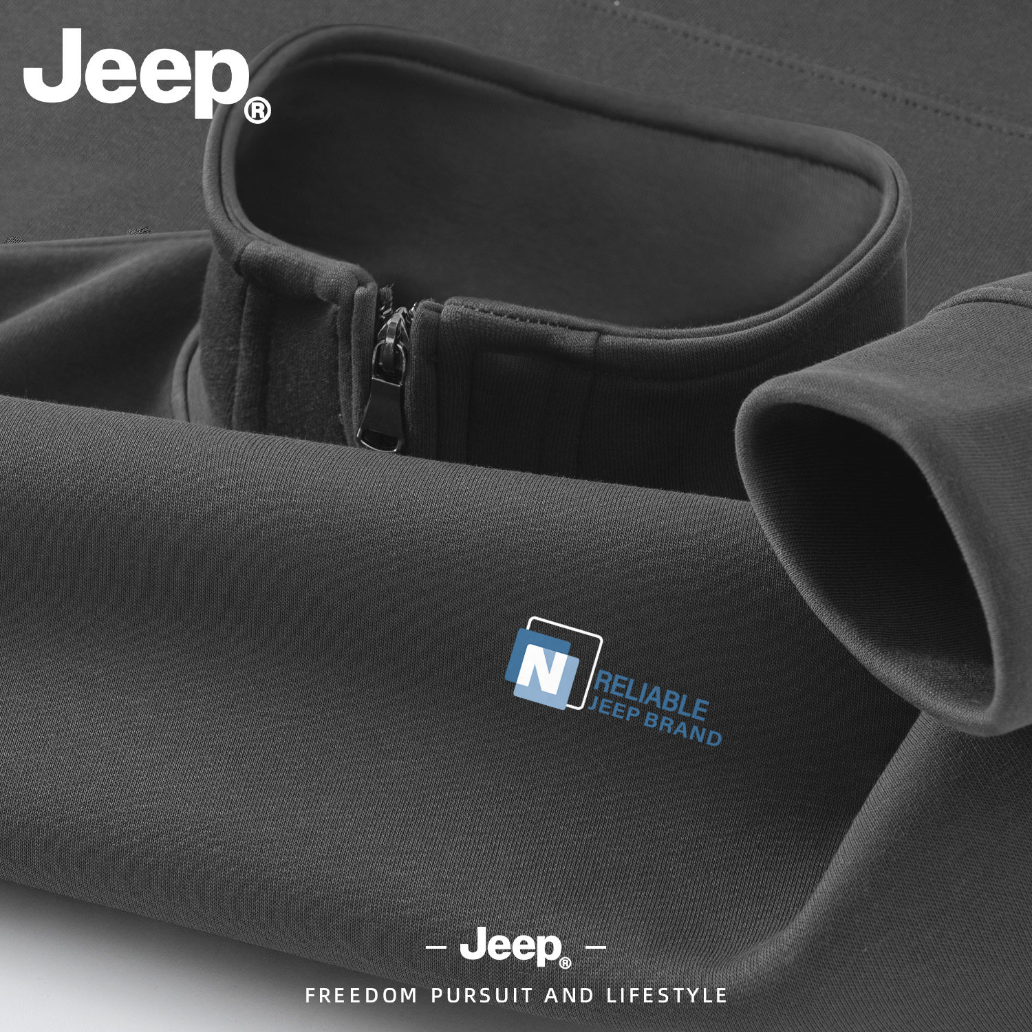 Jeep吉普灰色半拉链无帽卫衣美式重磅品牌高端上衣潮流百搭长袖男