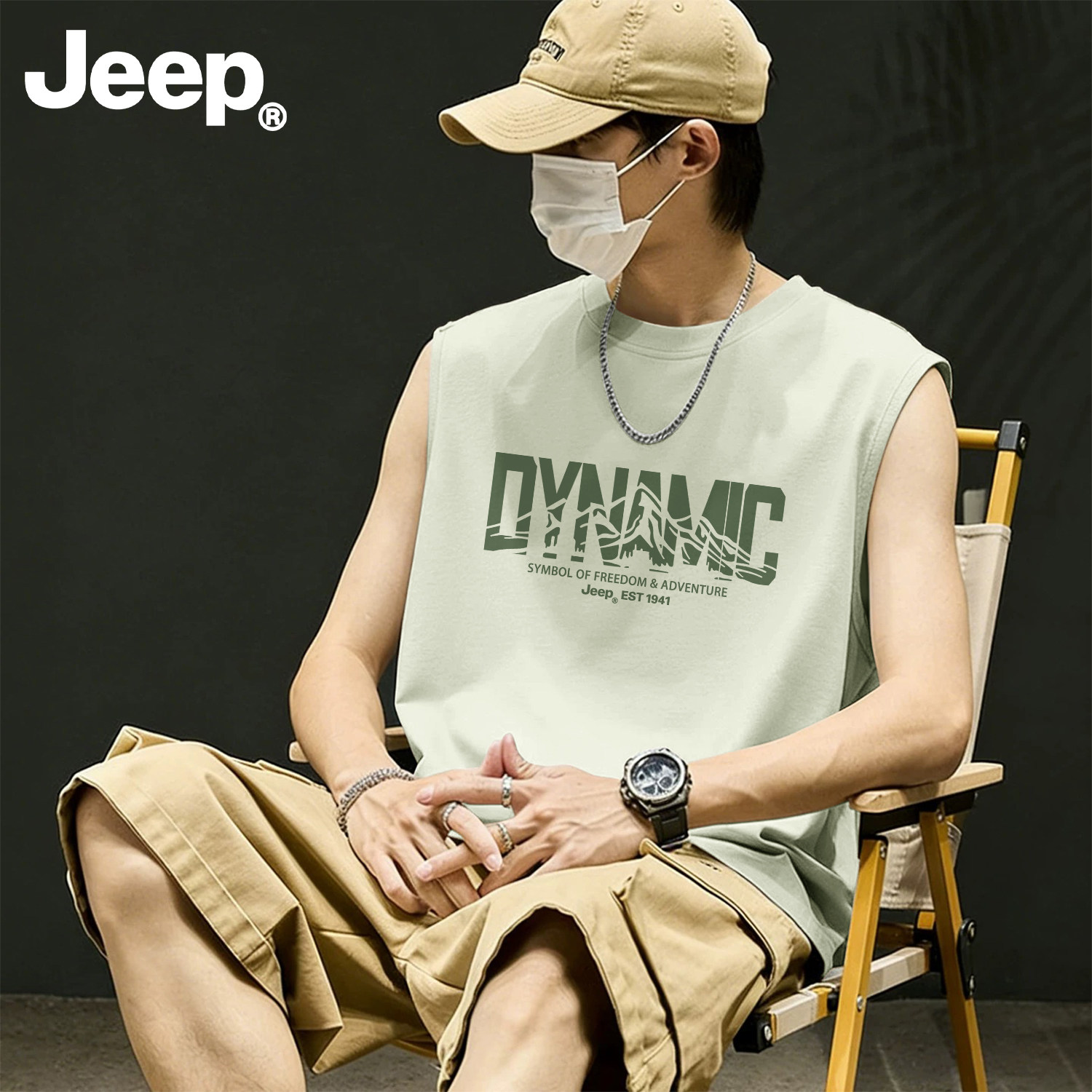 Jeep吉普纯棉宽松男士背心新款