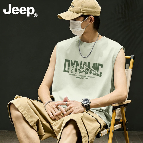 Jeep吉普纯棉宽松男士背心新款