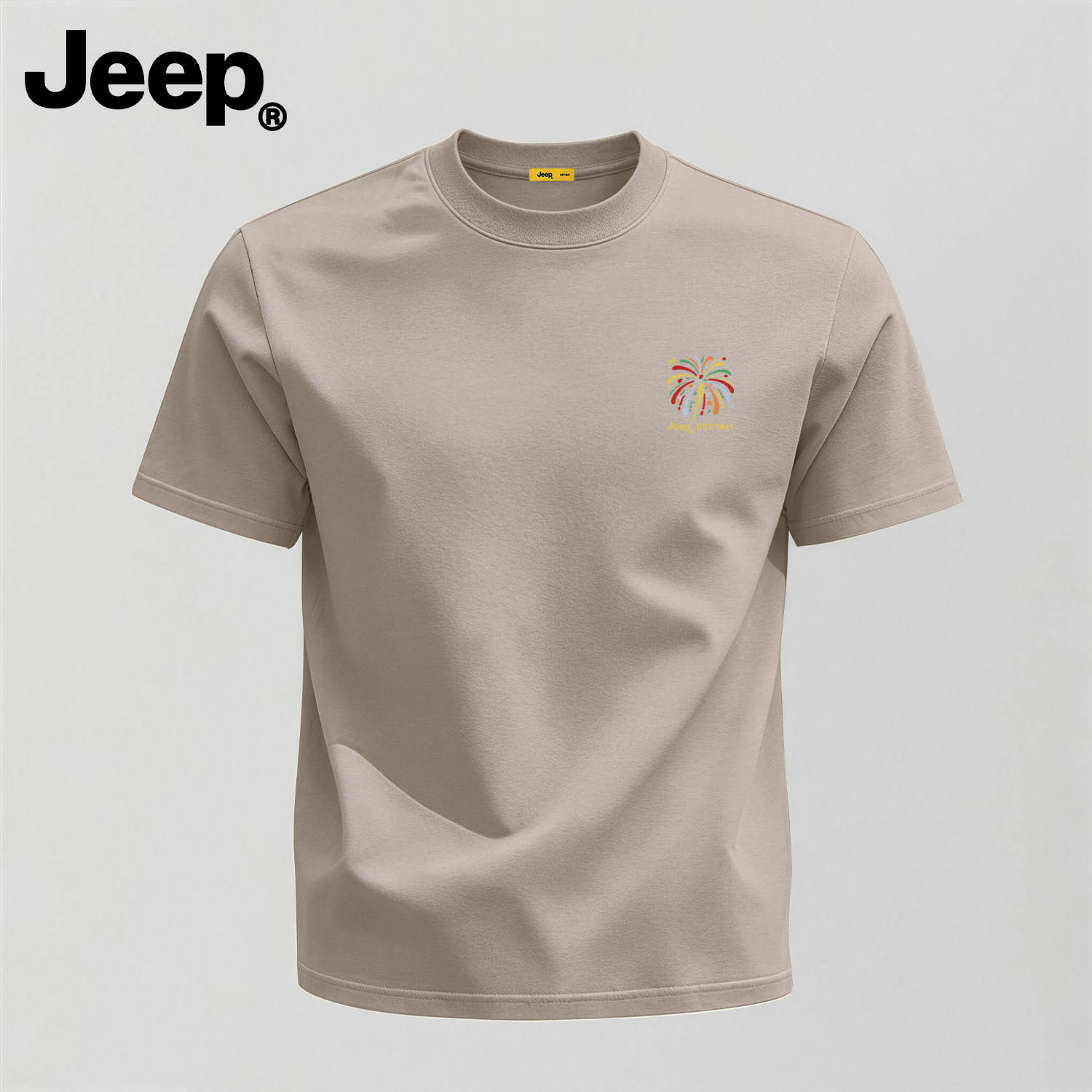Jeep吉普纯棉宽松短袖T恤男士