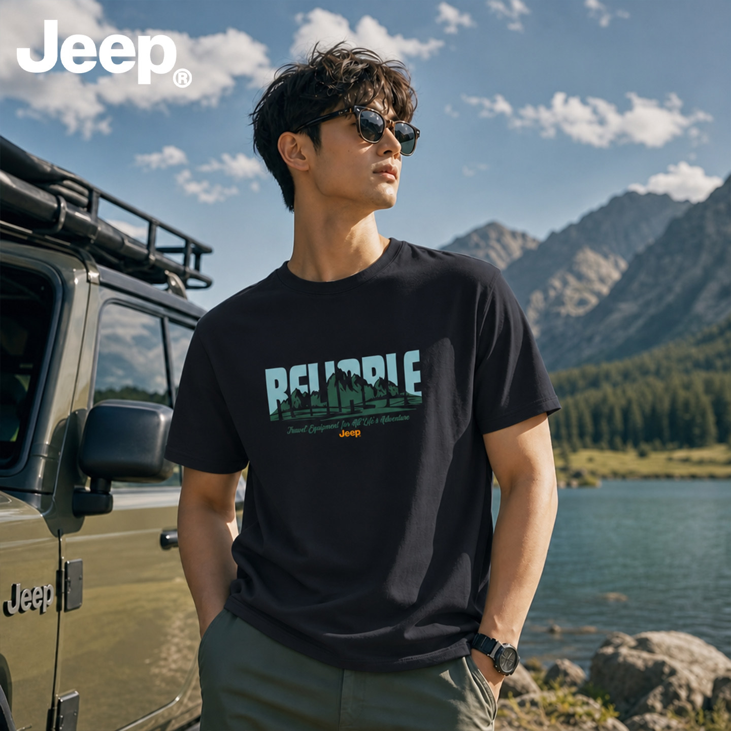 Jeep纯棉短袖T恤男夏季透气