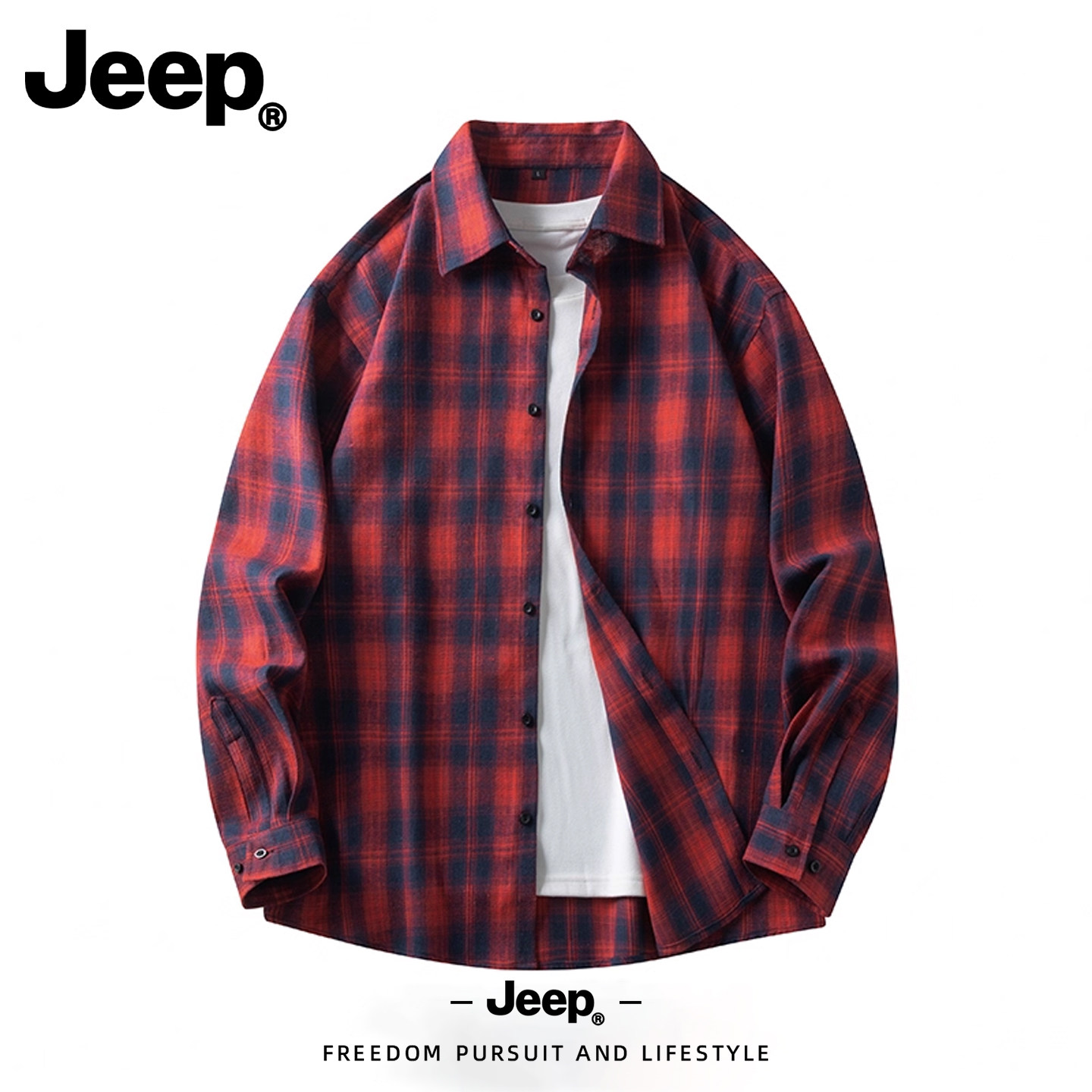 Jeep吉普格子衬衫男款2025新款长袖衬衣外套春秋翻领潮流宽松百搭