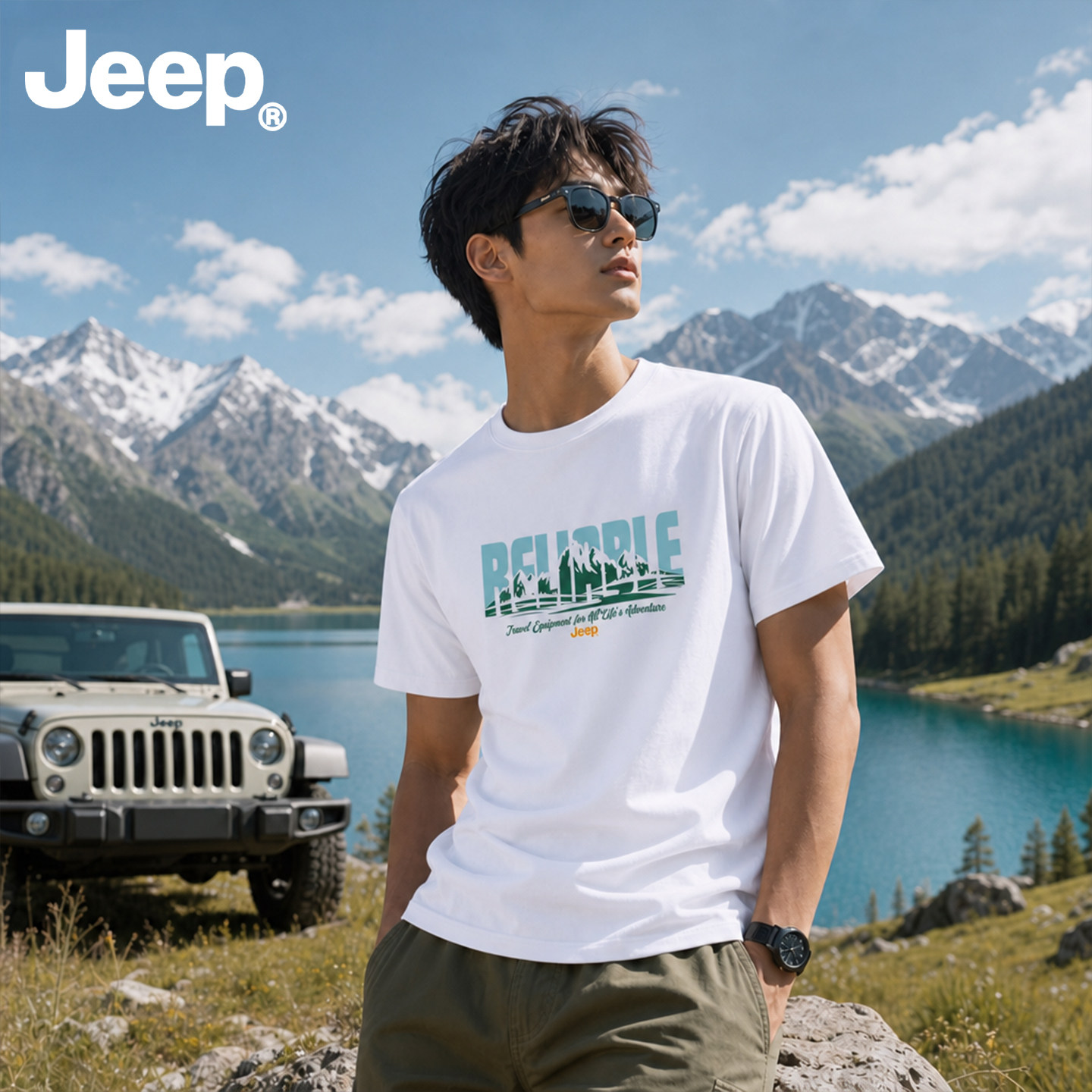 Jeep纯棉短袖T恤男夏季透气