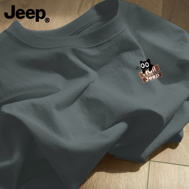 Jeep吉普高级感纯棉长袖t恤美式春秋季圆领上衣男装简约潮流衣服