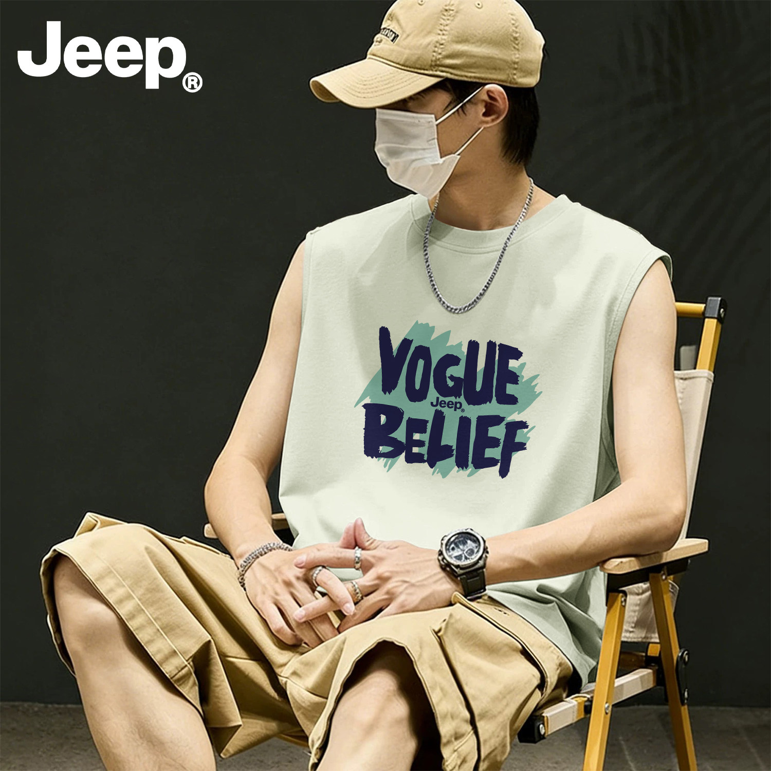 Jeep纯棉男士宽松透气背心