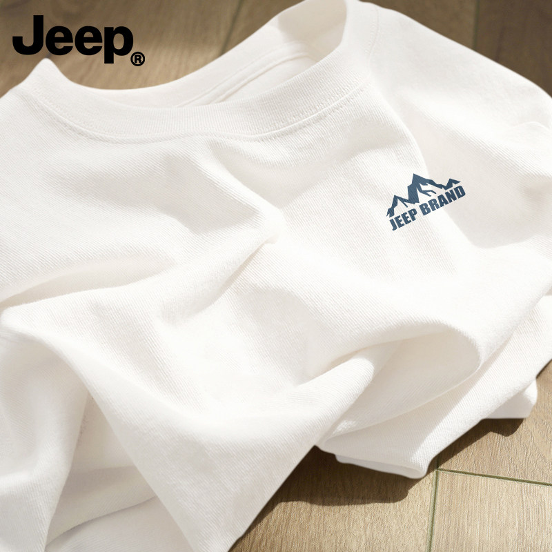 Jeep吉普高级感纯棉长袖t恤美式圆领春秋季上衣潮流男装简约衣服