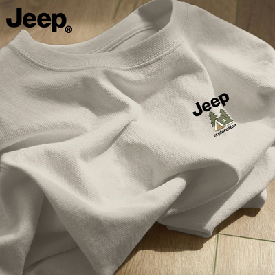 Jeep吉普纯棉长袖t恤高级感圆领休闲春秋季上衣男装潮流简约衣服