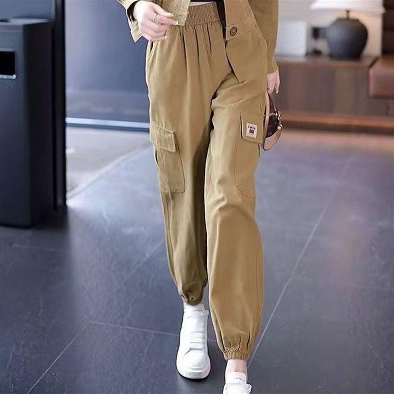 时尚工装裤套装女2024春秋新款洋气显瘦休闲小个子束脚裤两件套女