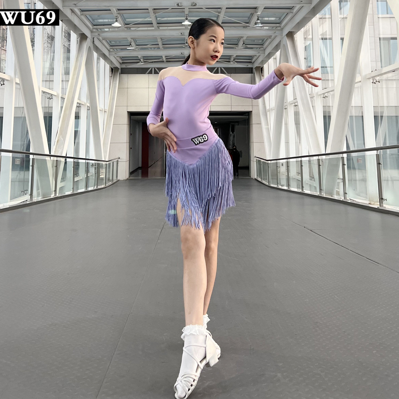 高级儿童拉丁舞表演服女舞蹈练功服新款少儿拉丁舞服装流苏裙