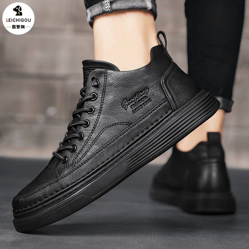 2024秋季新款内增高男鞋10cm纯黑色休闲皮鞋男士百搭厚底防滑板鞋