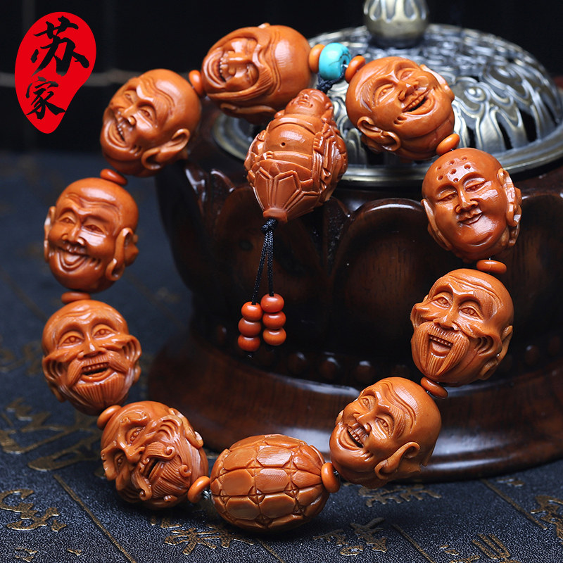 橄榄核手串殷派十八罗汉双面雕刻纯手工核雕文玩把件Y橄榄胡手链
