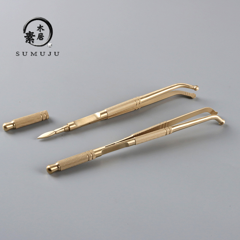 加厚纯铜茶夹功夫茶具茶杯夹子 茶叶镊子茶盘茶道零配件茶刀茶针