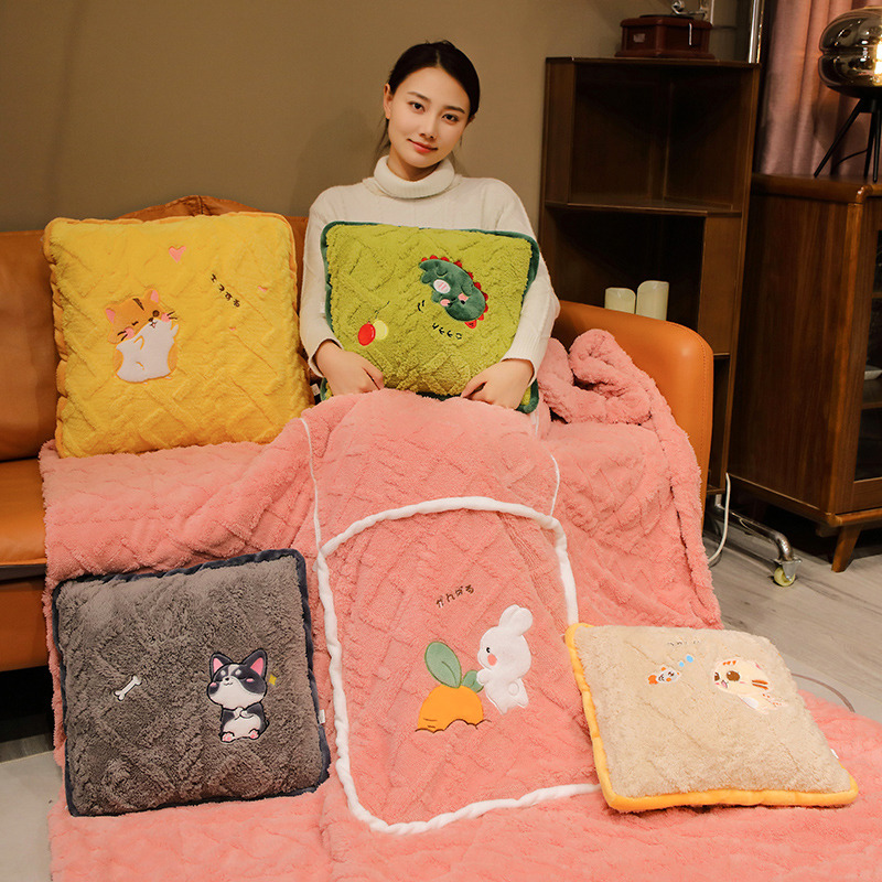 二合一塔夫绒加绒抱枕被子两用办公室空调午睡毯子汽车用毛毯靠枕