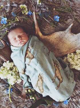 安晚 婴儿纱布包巾双层夏季A超薄新生儿襁褓巾宝宝盖毯竹棉