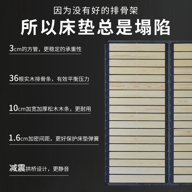 加密排骨架实木排骨架床架1.8床板折叠床架1.5独立弹簧床架龙骨架