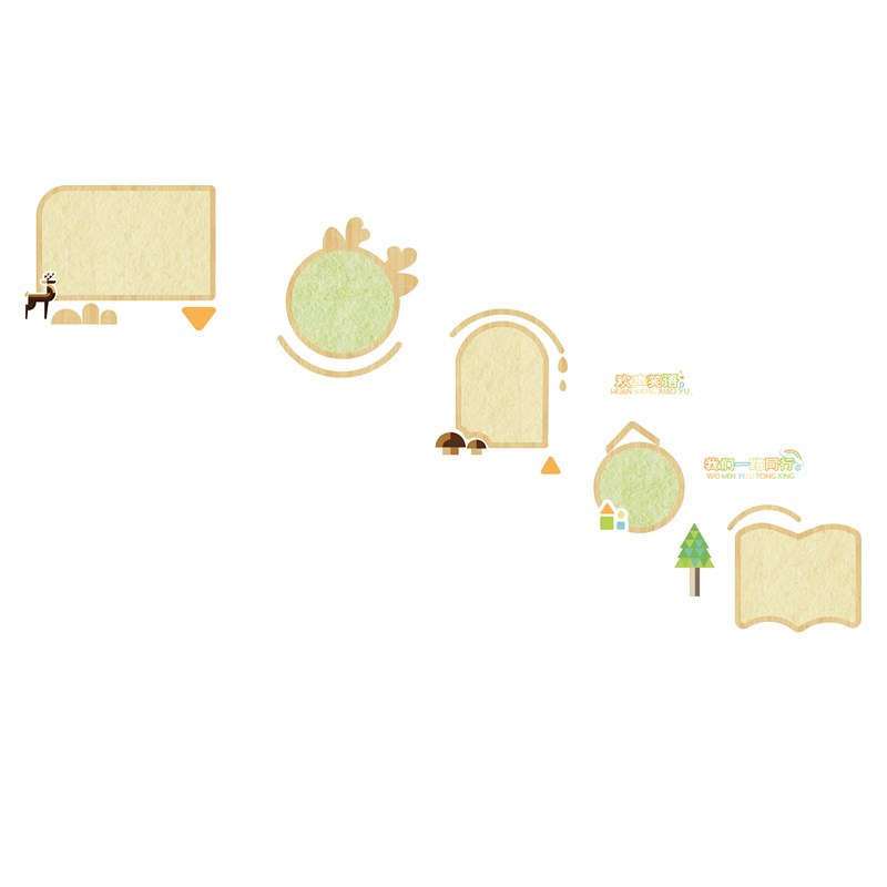 幼儿园环创楼梯间走廊过道文化墙简约原木自然风pvc雪弗板毛毡