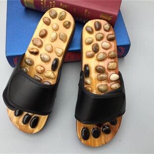 穴位按摩养生拖鞋 木履鞋 鹅卵石按摩拖鞋 木头木屐拖鞋 男 男人字拖