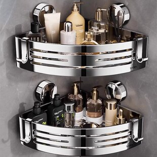 304不锈钢卫生间置物架吸盘洗漱台洗手间壁挂厕所浴室三角收纳架