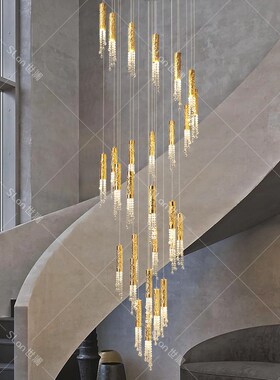 楼梯挑空吊灯20j25新款中式别墅挑高客厅灯复式旋转楼梯水晶吊线